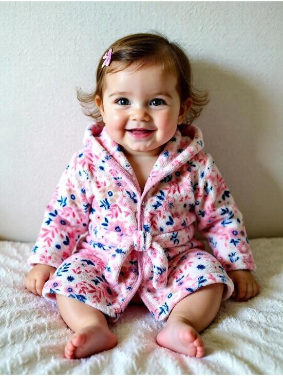 Tahari Other - Tahari 24 Mo Baby Girl Todler Pink Floral Bath Robe Hooded Tie String